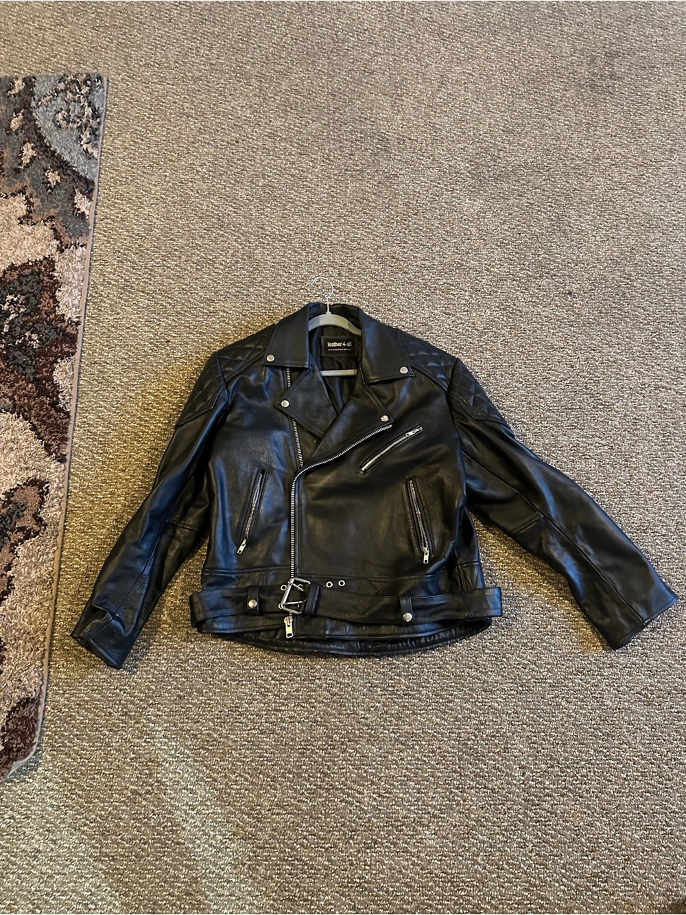 Men's Black Leather Biker Jacket with Belted Waist